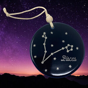 NEW Artisan Zodiac PISCES Hanging Ornament Glazed Pottery Astrology Celestial